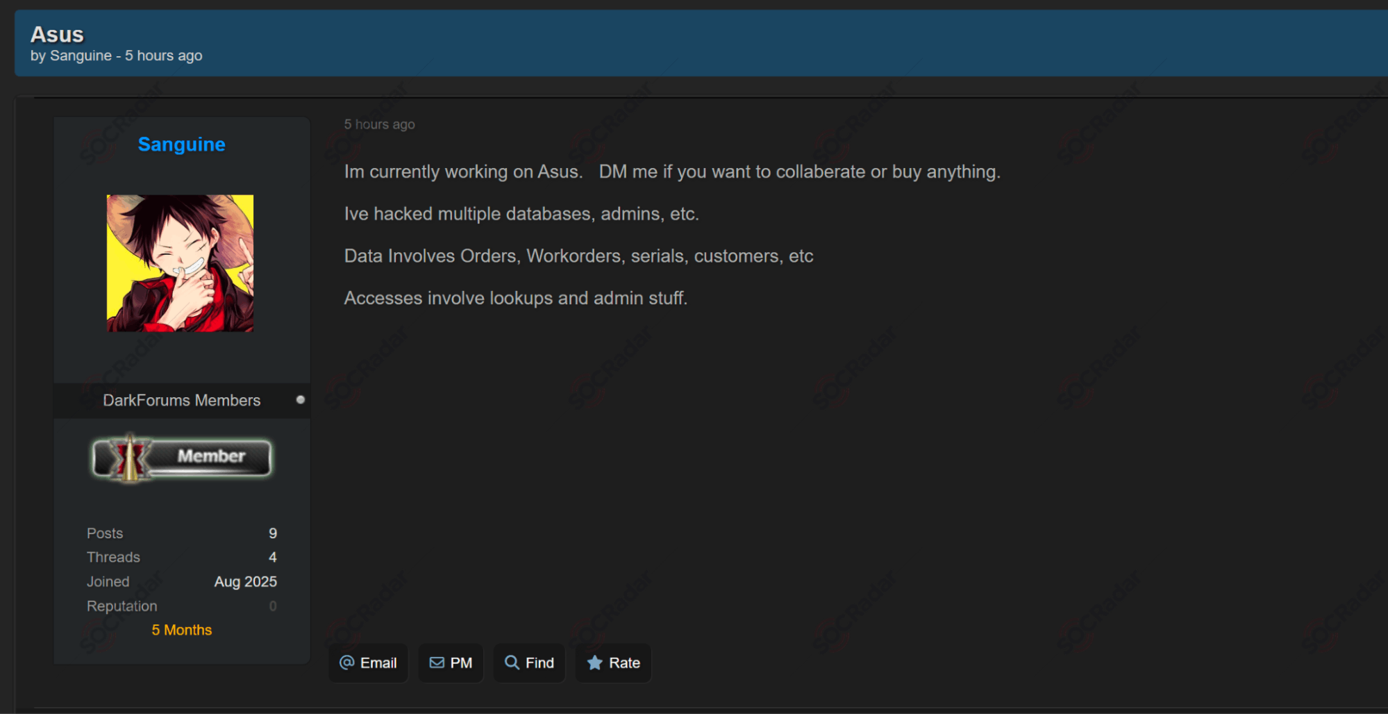Alleged Database of Asus is on Sale