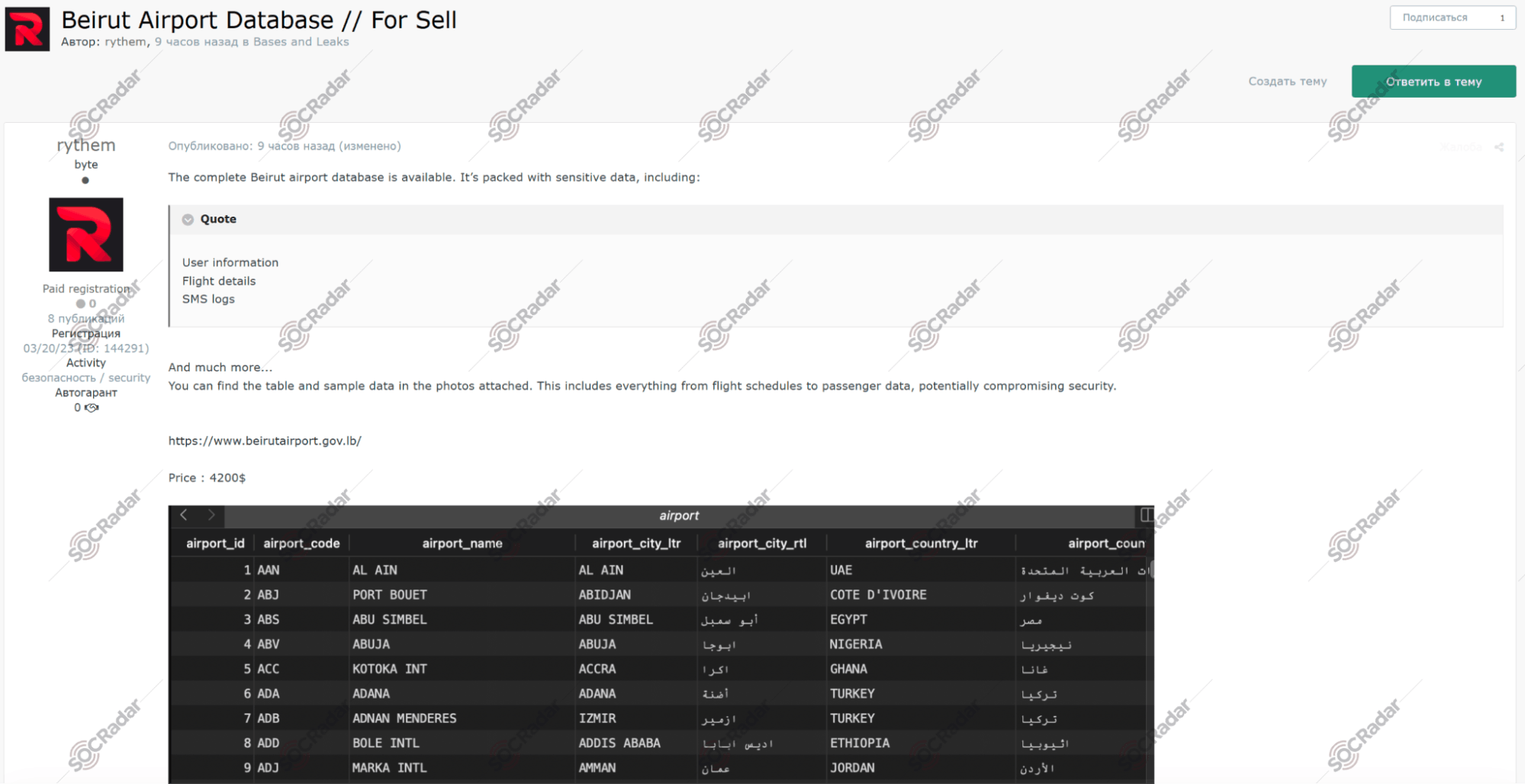 The Alleged Database of Beirut Airport is on Sale