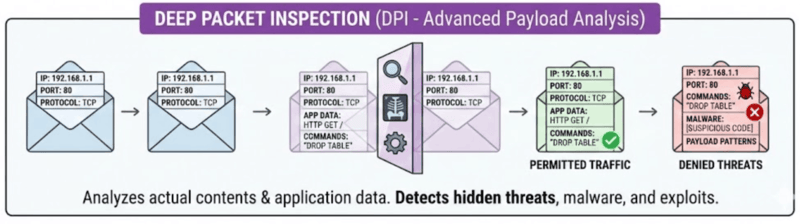 Deep packet inspection (DPI – advanced payload analysis)