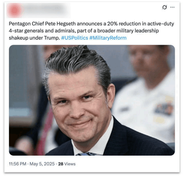 A fake tweet generated using AI by a threat Actor (Source: OpenAI’s June 2025 report)