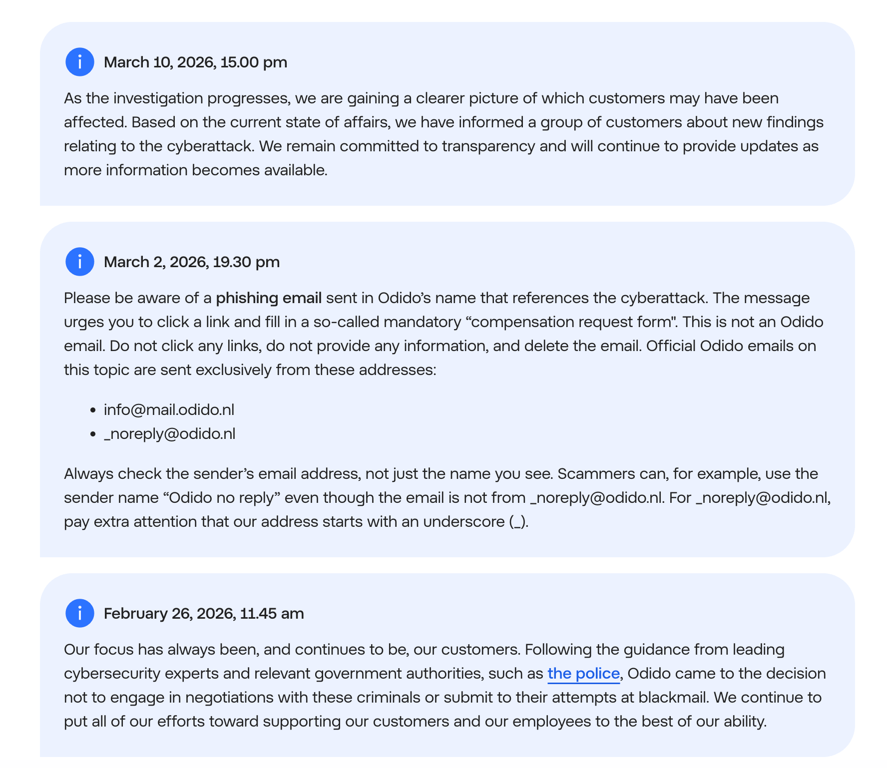 Security updates on Odido website