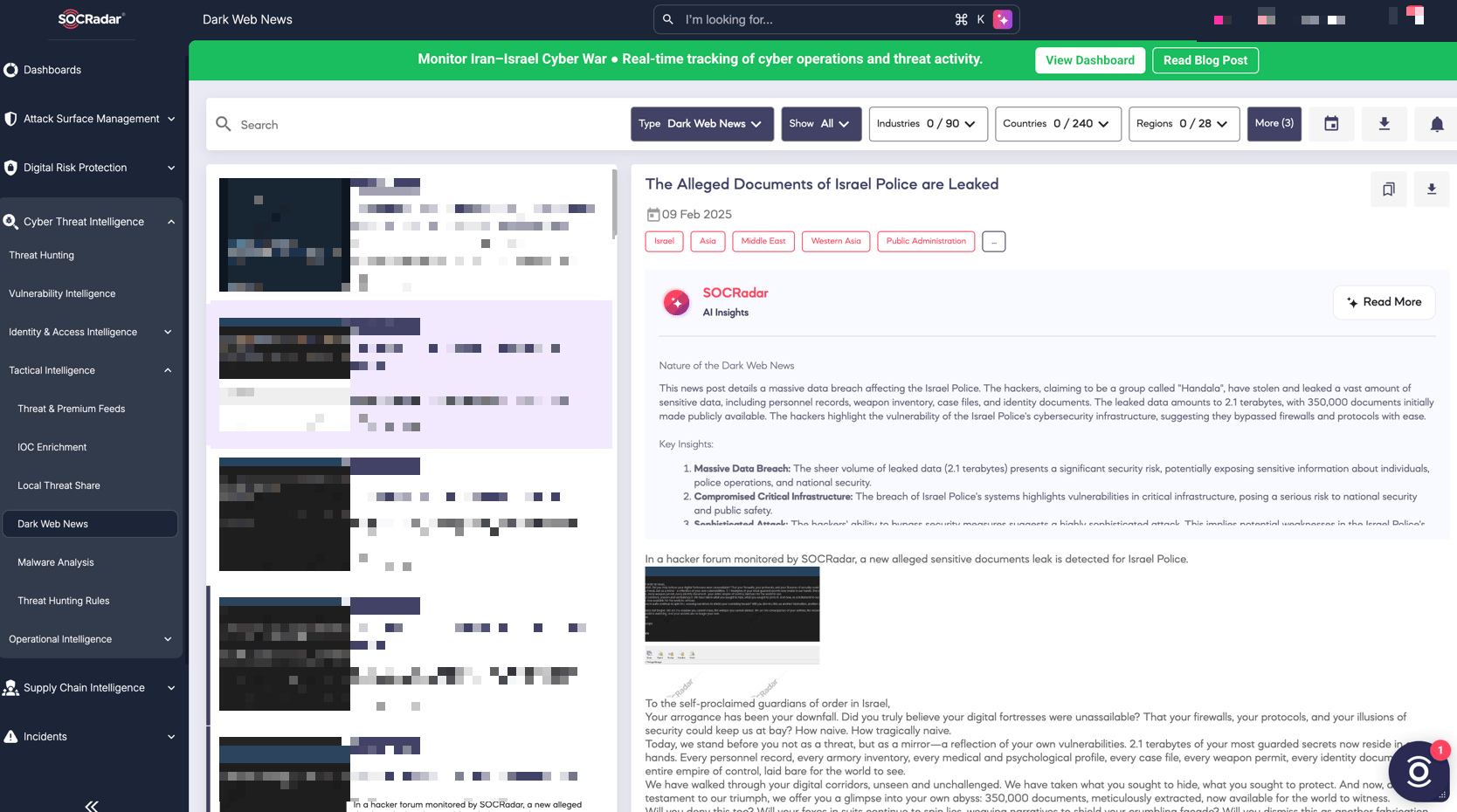 Handala claims to have leaked Israel police documents on a hacker forum (SOCRadar Dark Web News)
