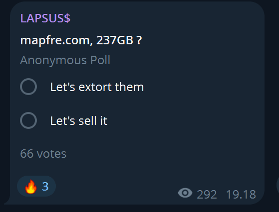 Recent Telegram activity from a LAPSUS$ channel referencing another possible target; relevance to the AstraZeneca claim remains unconfirmed