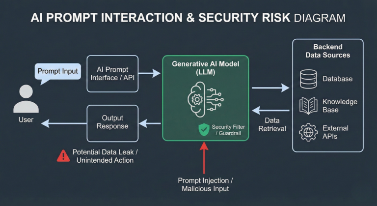 Image 1: Diagram showing how user prompts interact with an AI model and backend data sources.