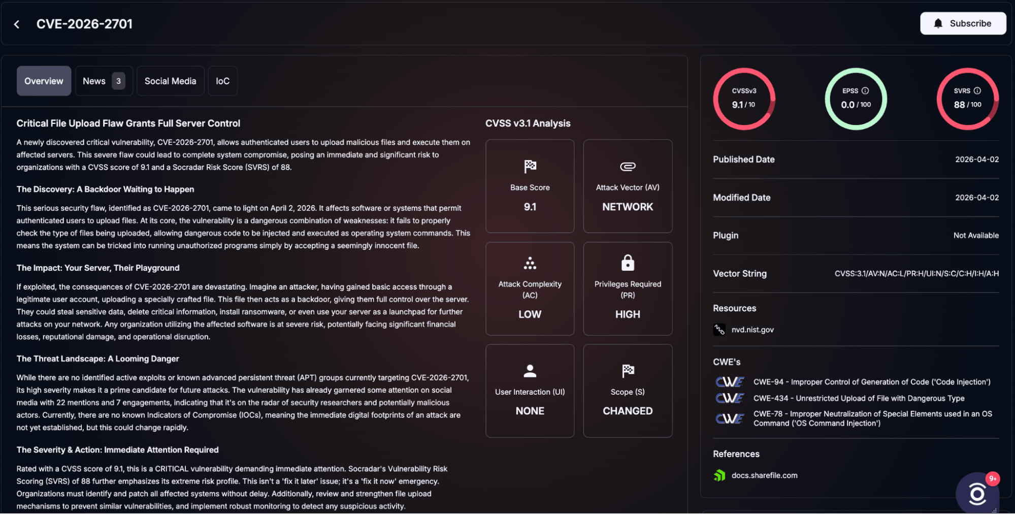 Details of CVE-2026-2701 (SOCRadar Vulnerability Intelligence)