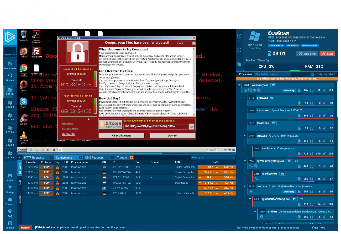 ANY.RUN with WannaCry example