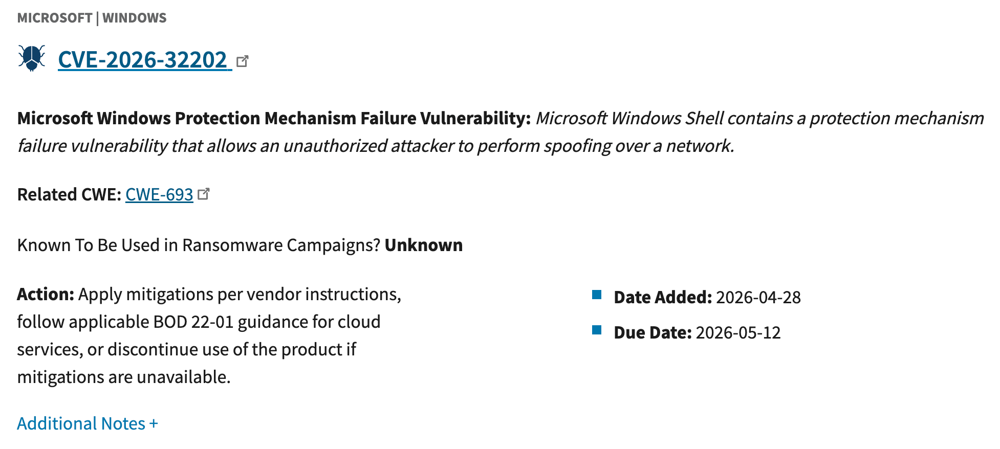 CISA Known Exploited Vulnerabilities Catalogの画面例