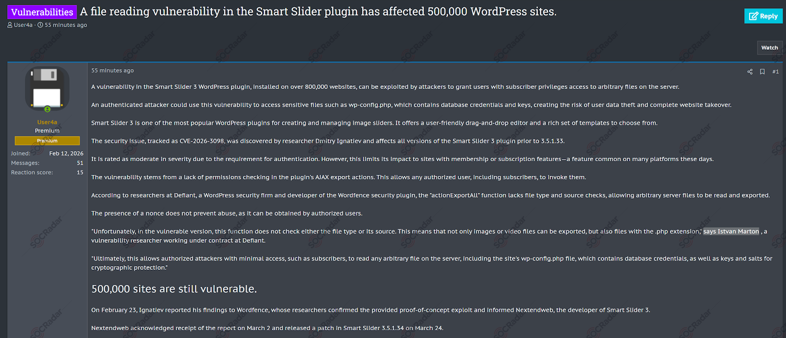 CVE-2026-3098 Vulnerability is Shared for WordPress Smart Slider Plugin