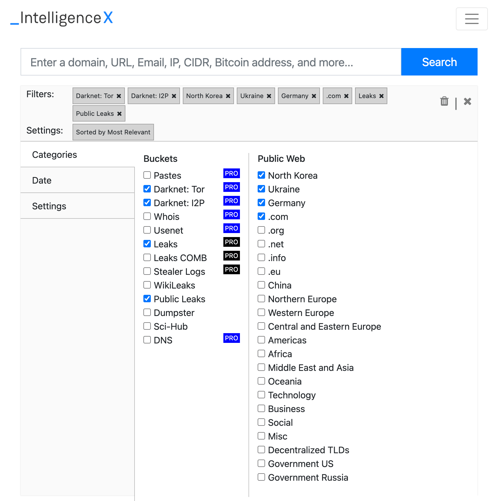 IntelX advanced search filters