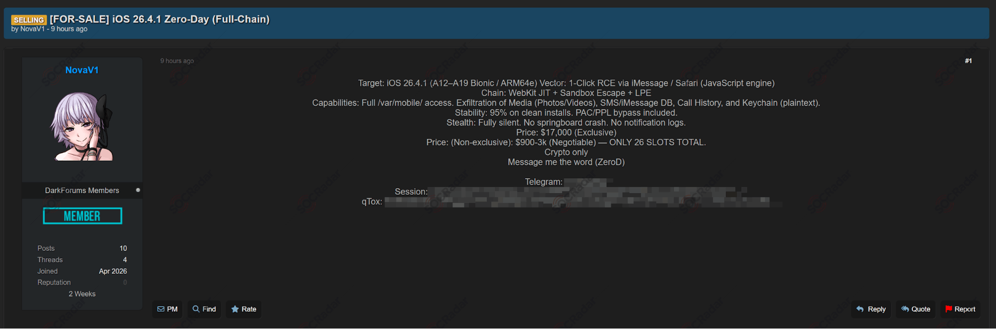 Alleged iOS 26.4.1 Full-Chain Zero Day Sale is Detected