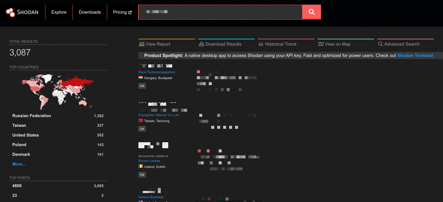 Shodan results page example