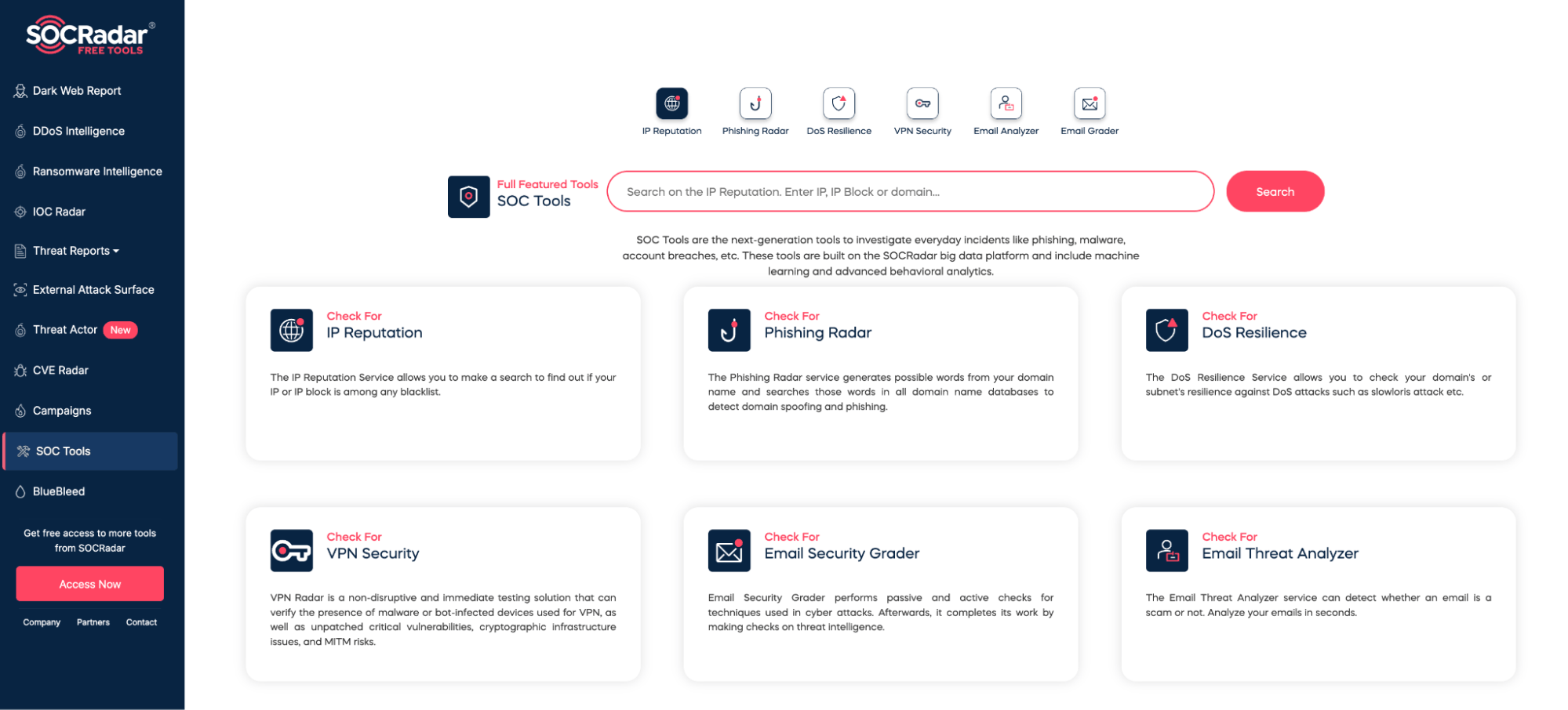 SOCRadar Labs Free Tools for SOC, free OSINT tools