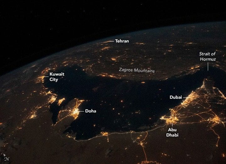 Bustling Persian Gulf at Night, 2020 (NASA)