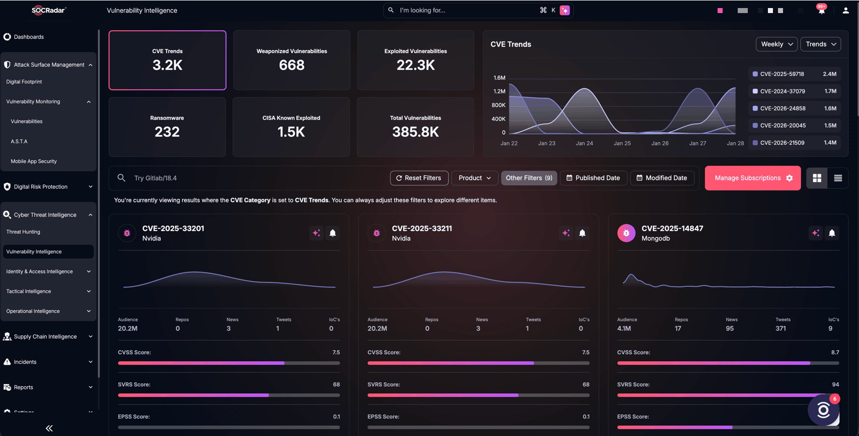 SOCRadar CTI module, Vulnerability Intelligence