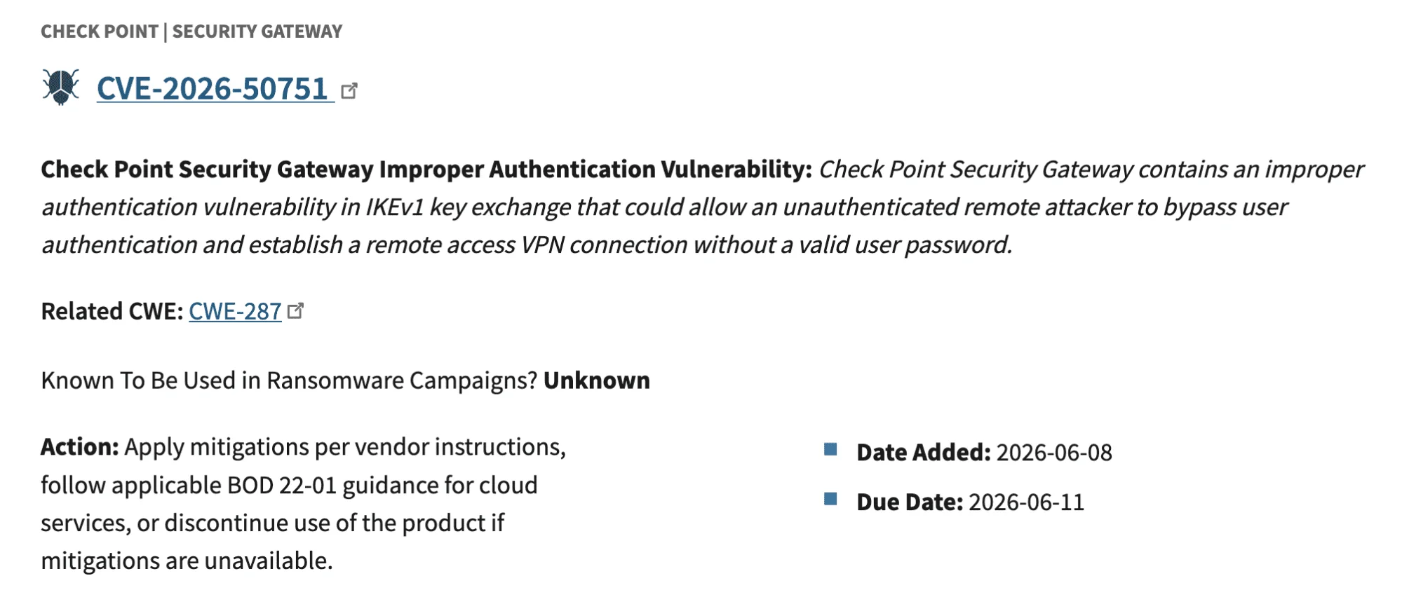 CISA KEV listing for CVE-2026-50751