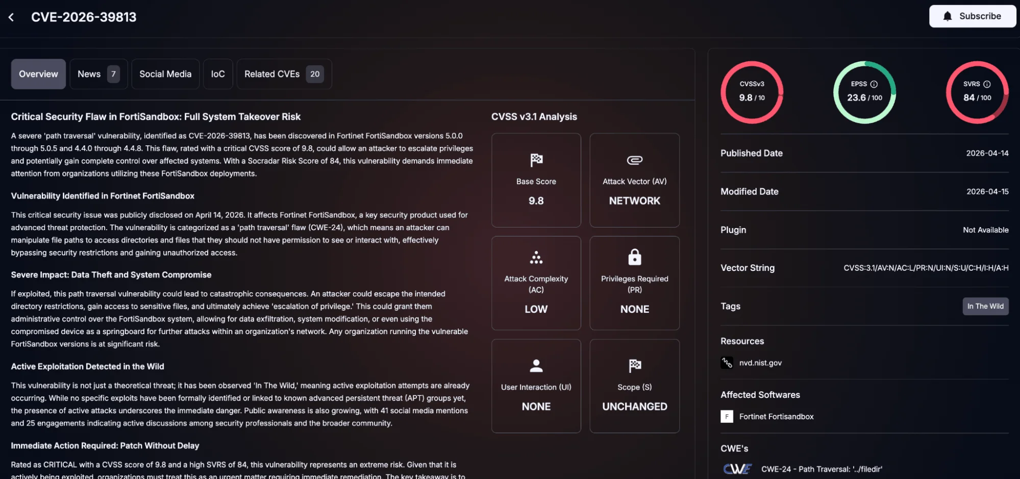 Details of CVE-2026-39813 (SOCRadar Vulnerability Intelligence)