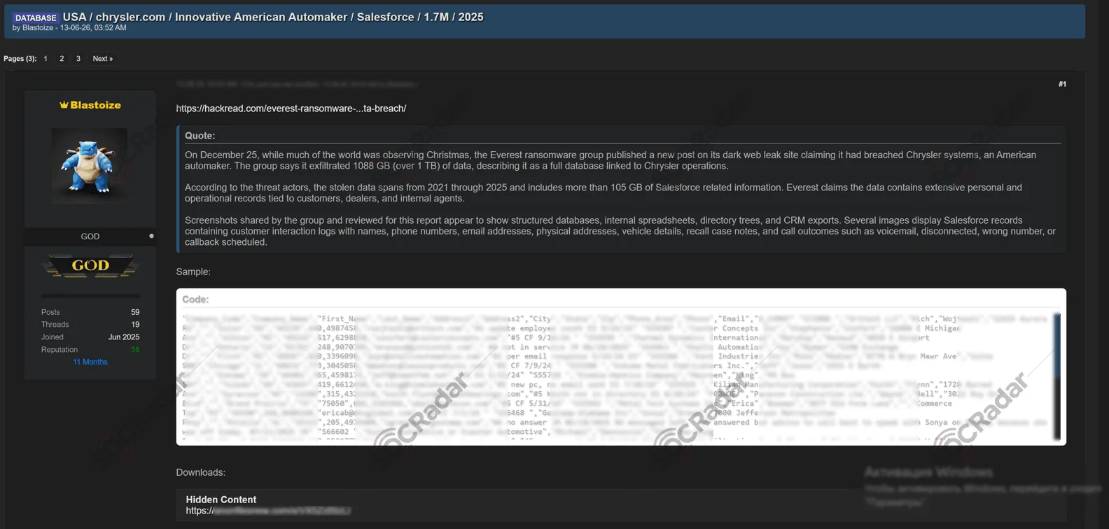 Everest Ransomware Group Claims Chrysler Data Breach