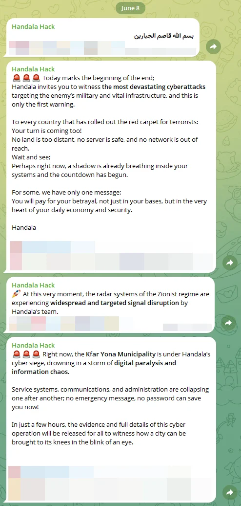 Handala Hack’s messages from their Telegram channel