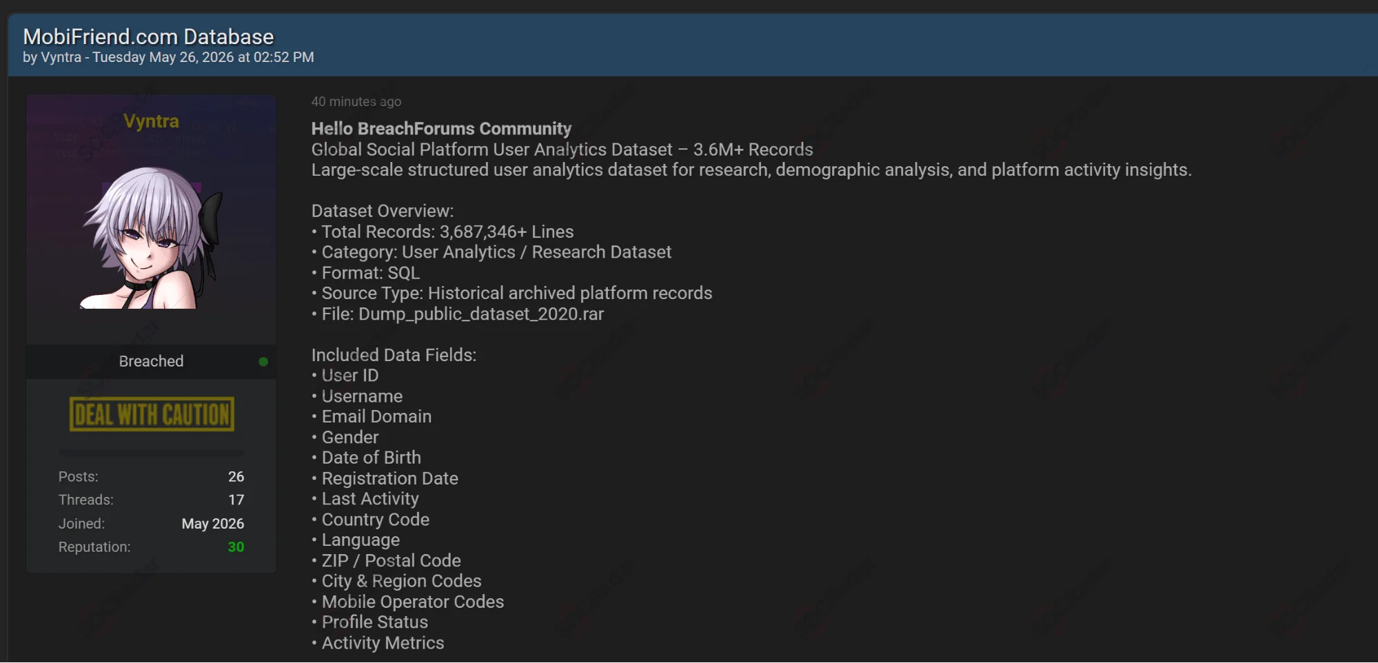 The Alleged Database of MobiFriend is Leaked