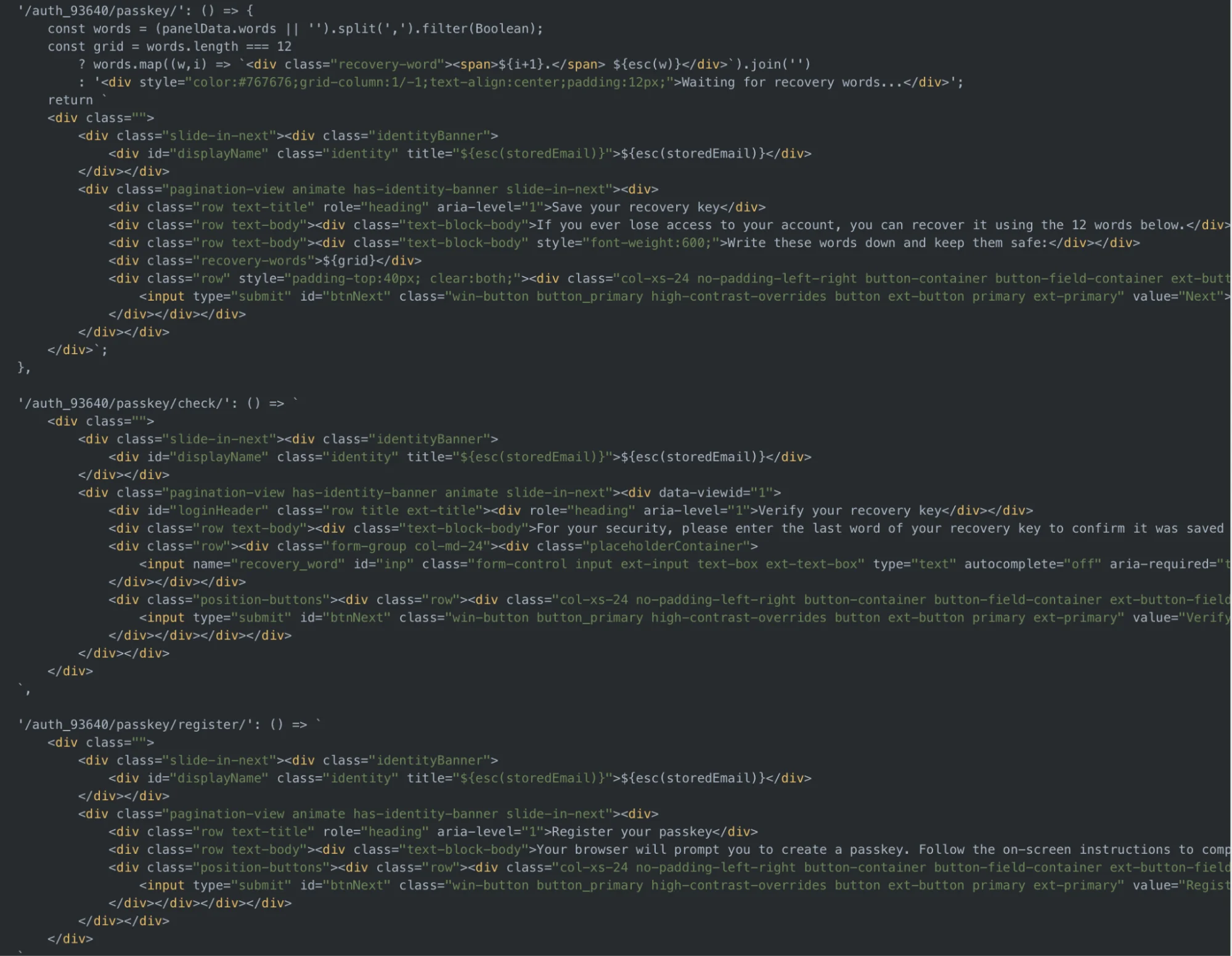 Excerpt of Passkey Frontend Templates