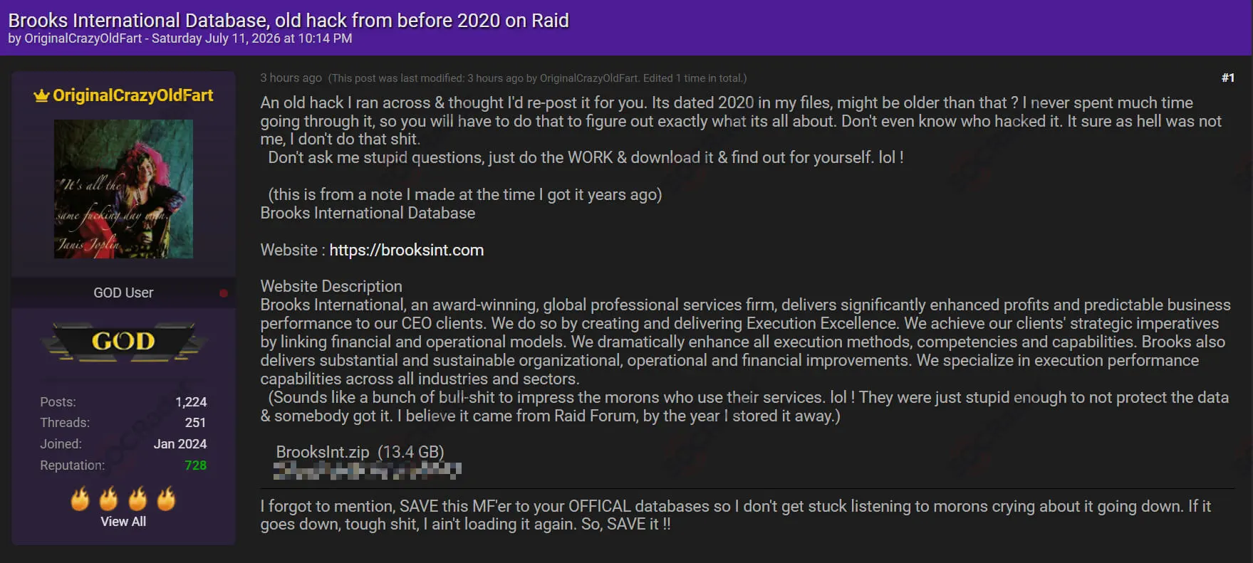 brooks international legacy database dump resurfaces