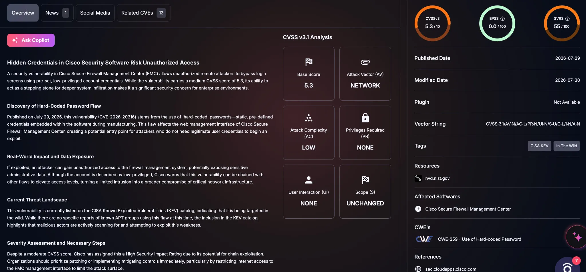 Details of CVE-2026-20316 (SOCRadar Vulnerability Intelligence)