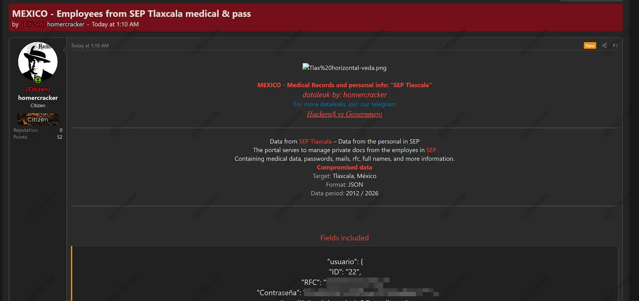 Alleged SEP Tlaxcala Employee Medical Records Leak is Detected