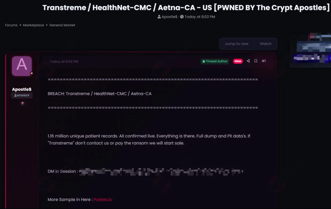Alleged Transtreme Patient Data Breach is Detected