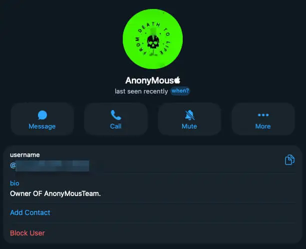 AnonyMousKIT Owner ("Owner OF AnonyMousTeam") identity posting advertisements.