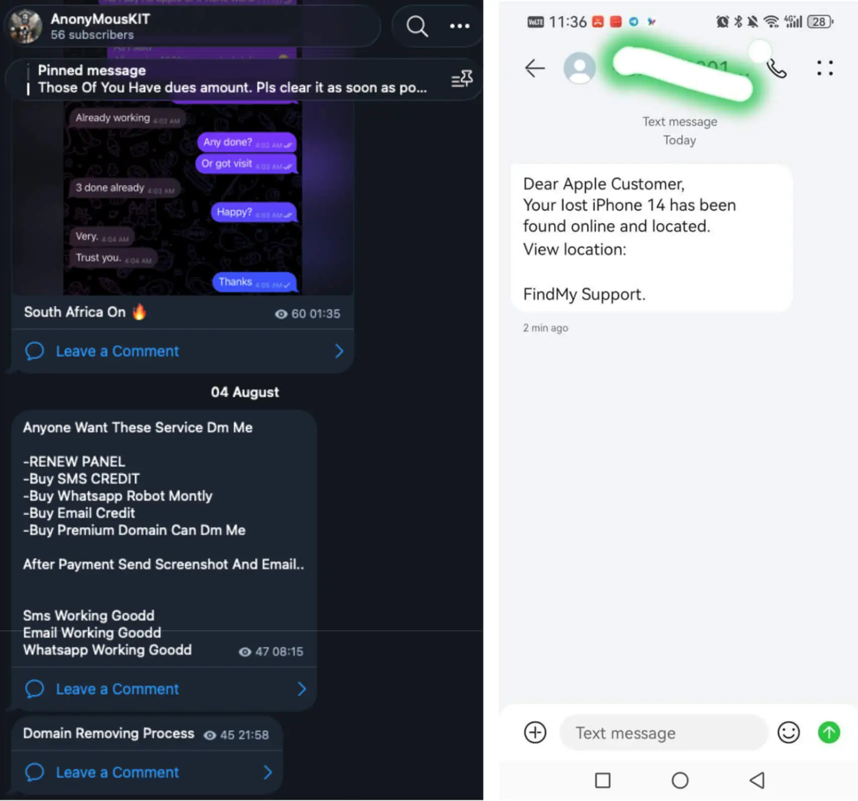 AnonyMousKIT Channel: The official Telegram channel handles operational tasks like pricing, renewals, deliverability metrics, testimonials, and collection notices.