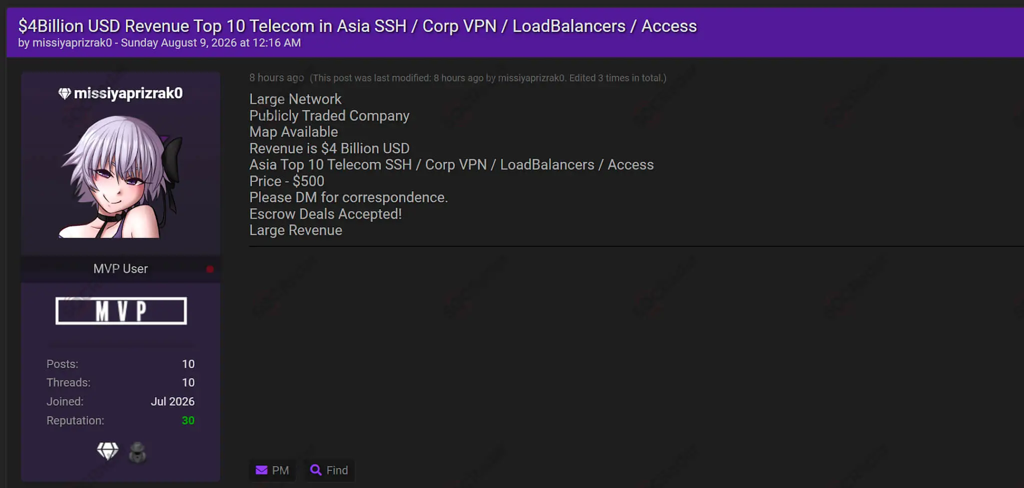 asia telecom access unnamed provider ssh vpn credentials