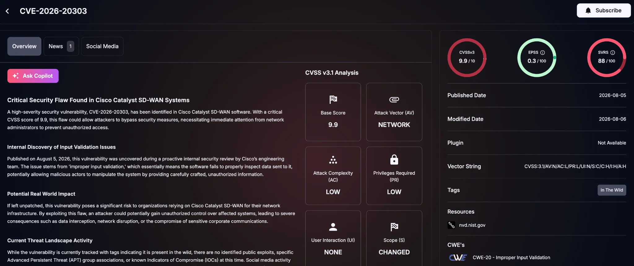 Details of CVE-2026-20303 (SOCRadar Vulnerability Intelligence)