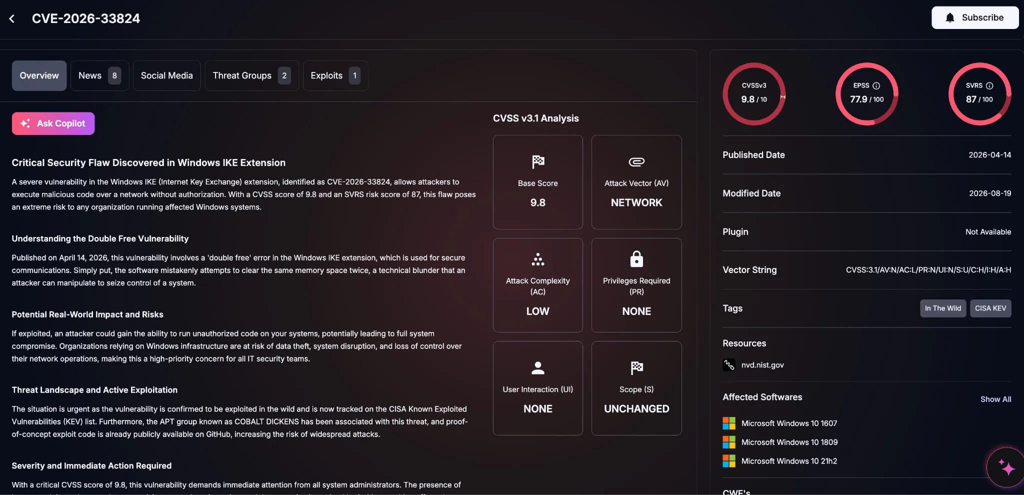Details of CVE-2026-33824 (SOCRadar Vulnerability Intelligence)