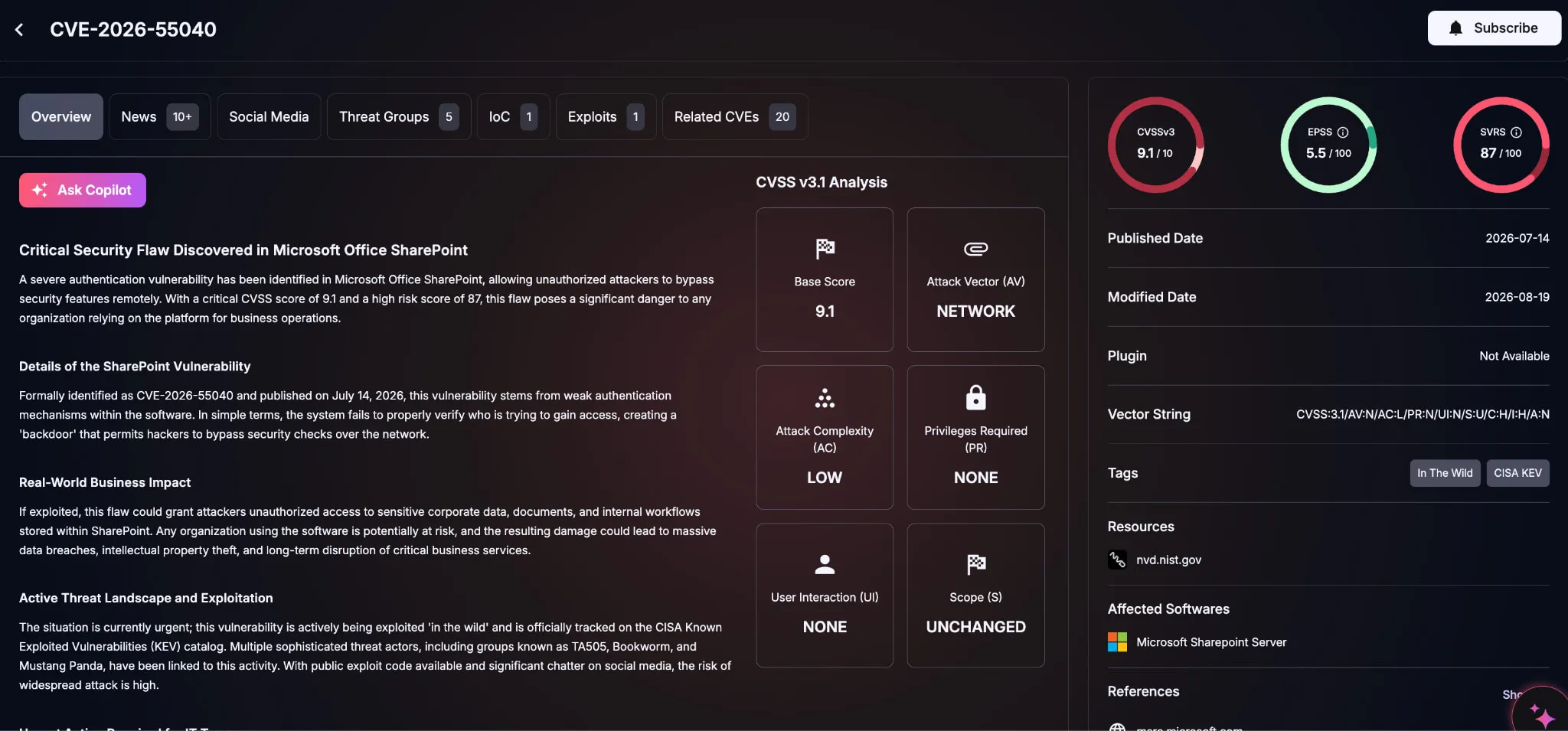 Details of CVE-2026-55040 (SOCRadar Vulnerability Intelligence)