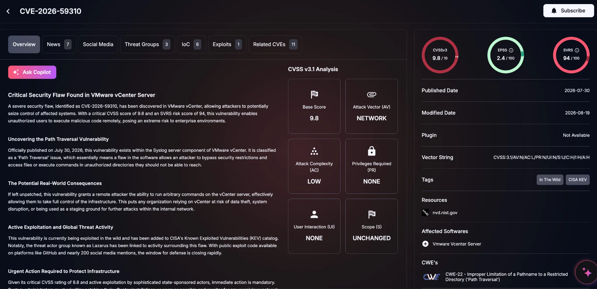 Details of CVE-2026-59310 (SOCRadar Vulnerability Intelligence)