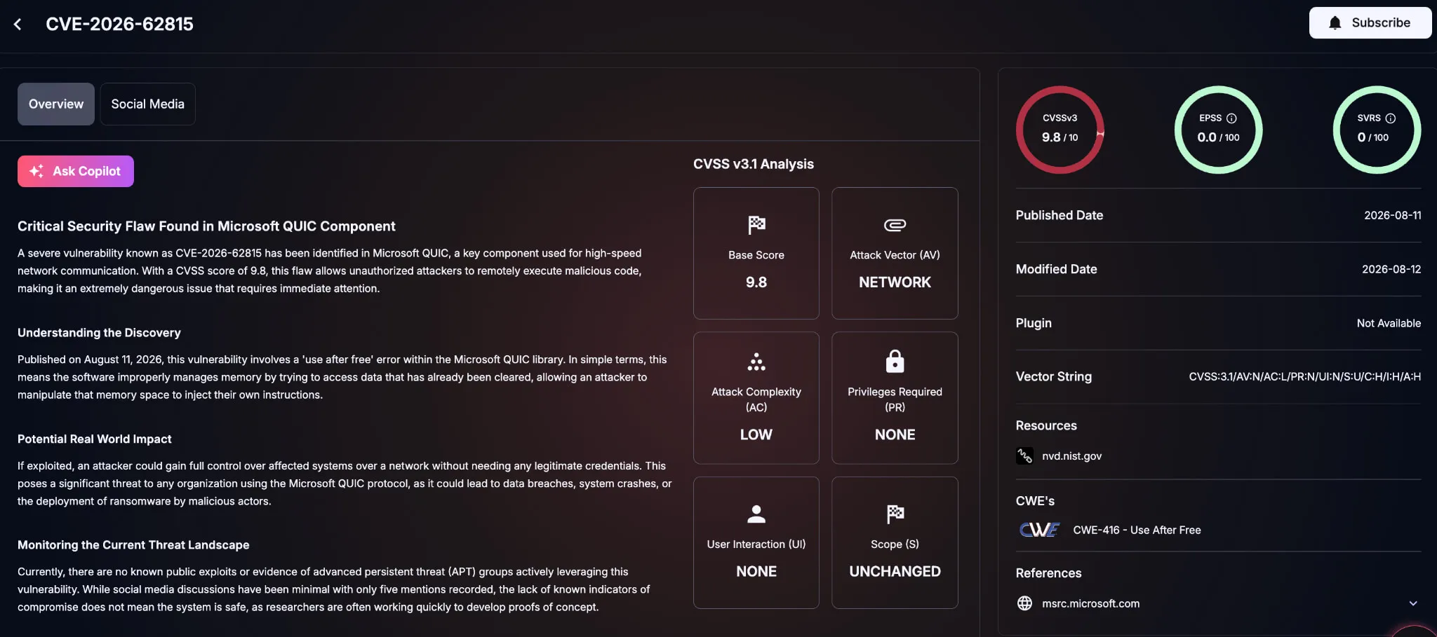 Details of CVE-2026-62815 (SOCRadar Vulnerability Intelligence)