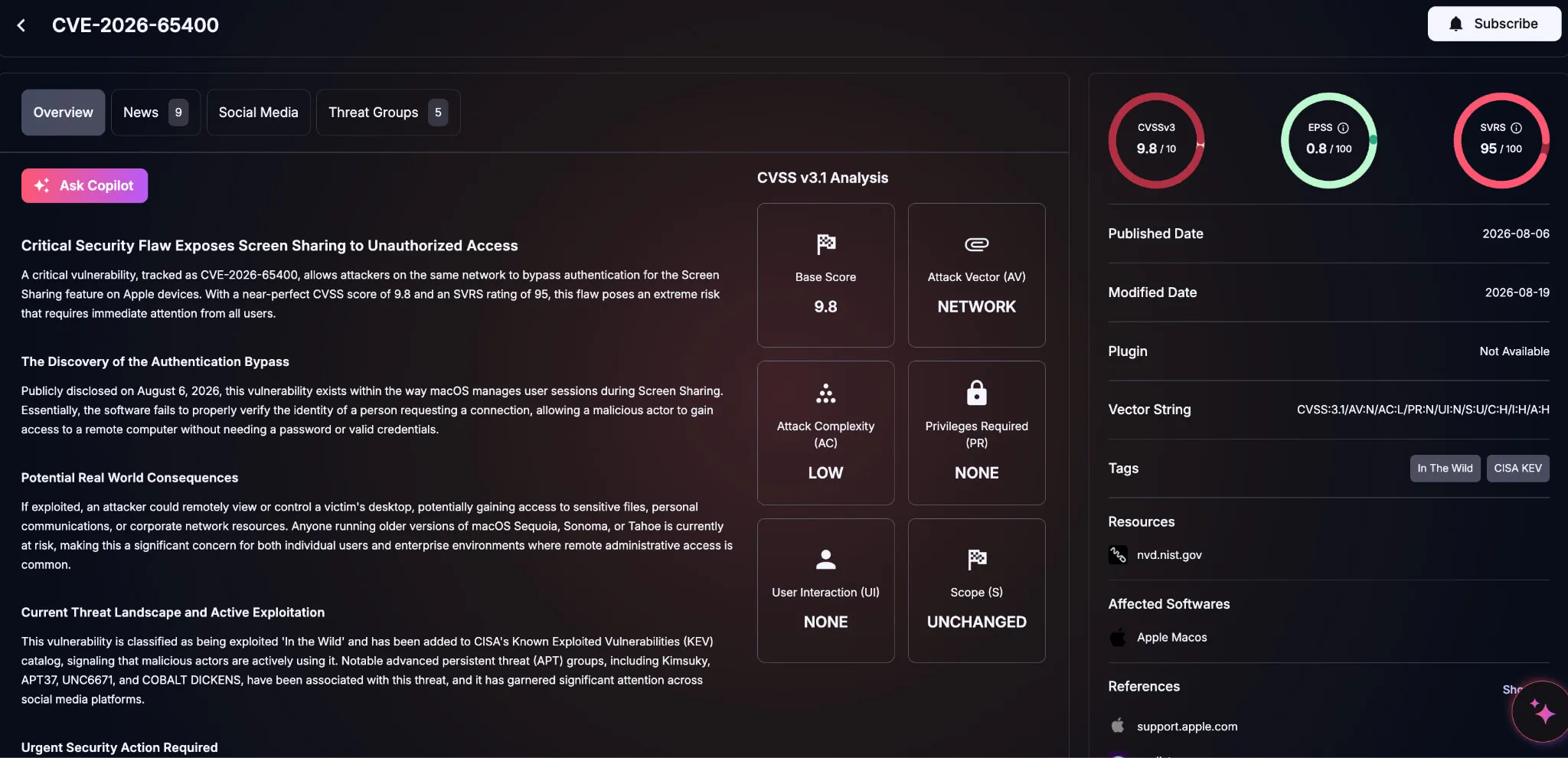 Details of CVE-2026-65400 (SOCRadar Vulnerability Intelligence)