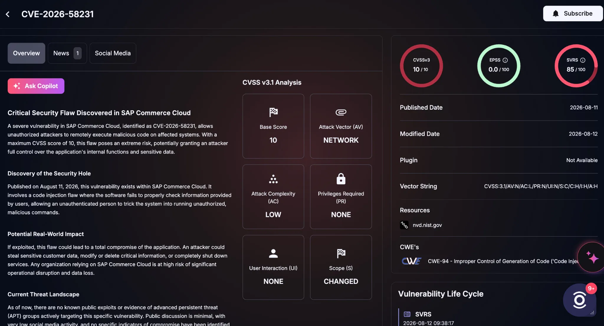 Details of CVE-2026-58231 (SOCRadar Vulnerability Intelligence)