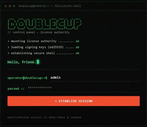 DOUBLECUP License Portal