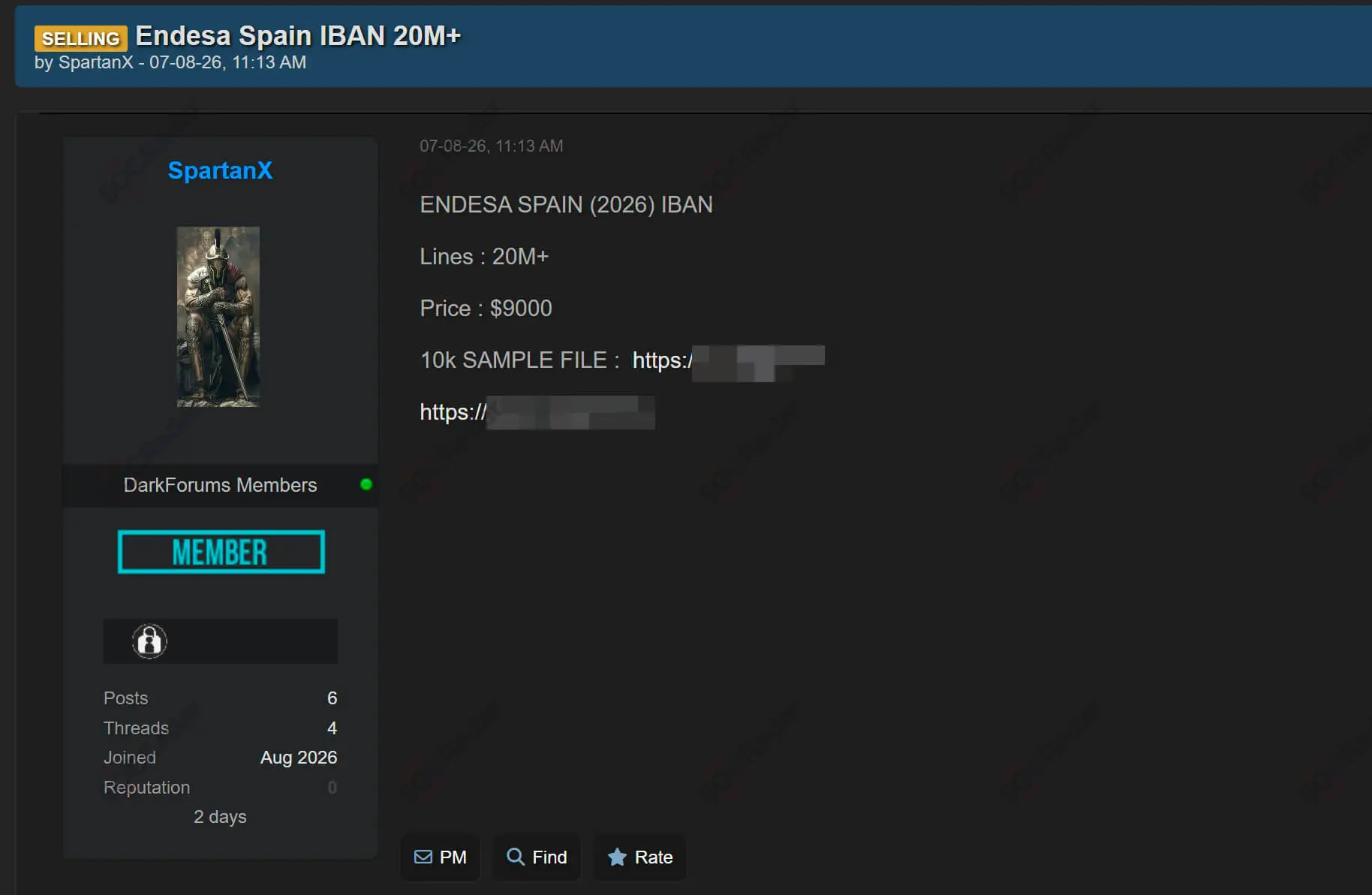 endesa spain iban database 20 million records spartanx sale