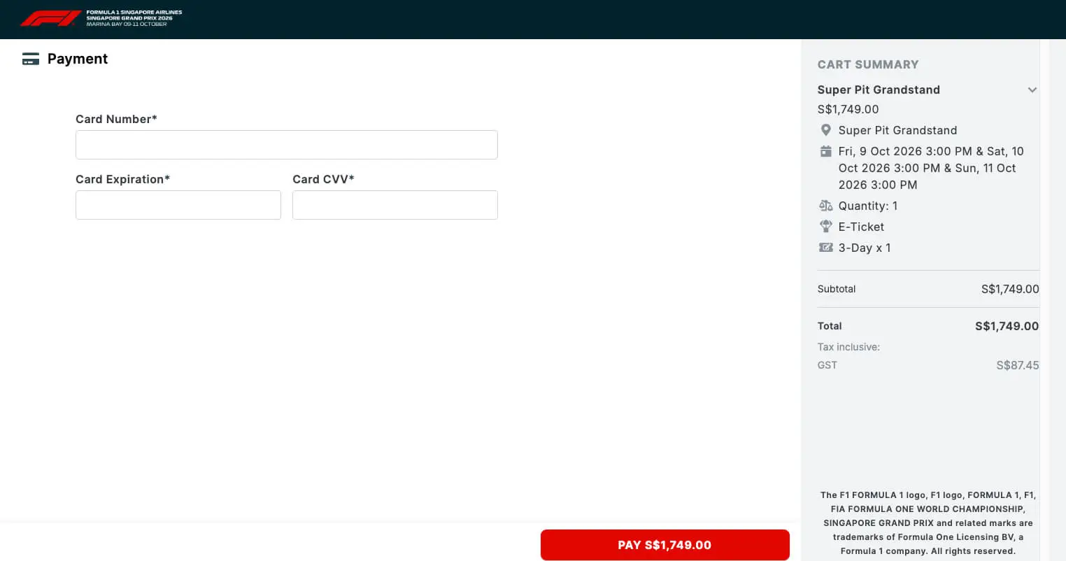 Payment page (f1-tickets-sg[.]com/booking/payment.php)
