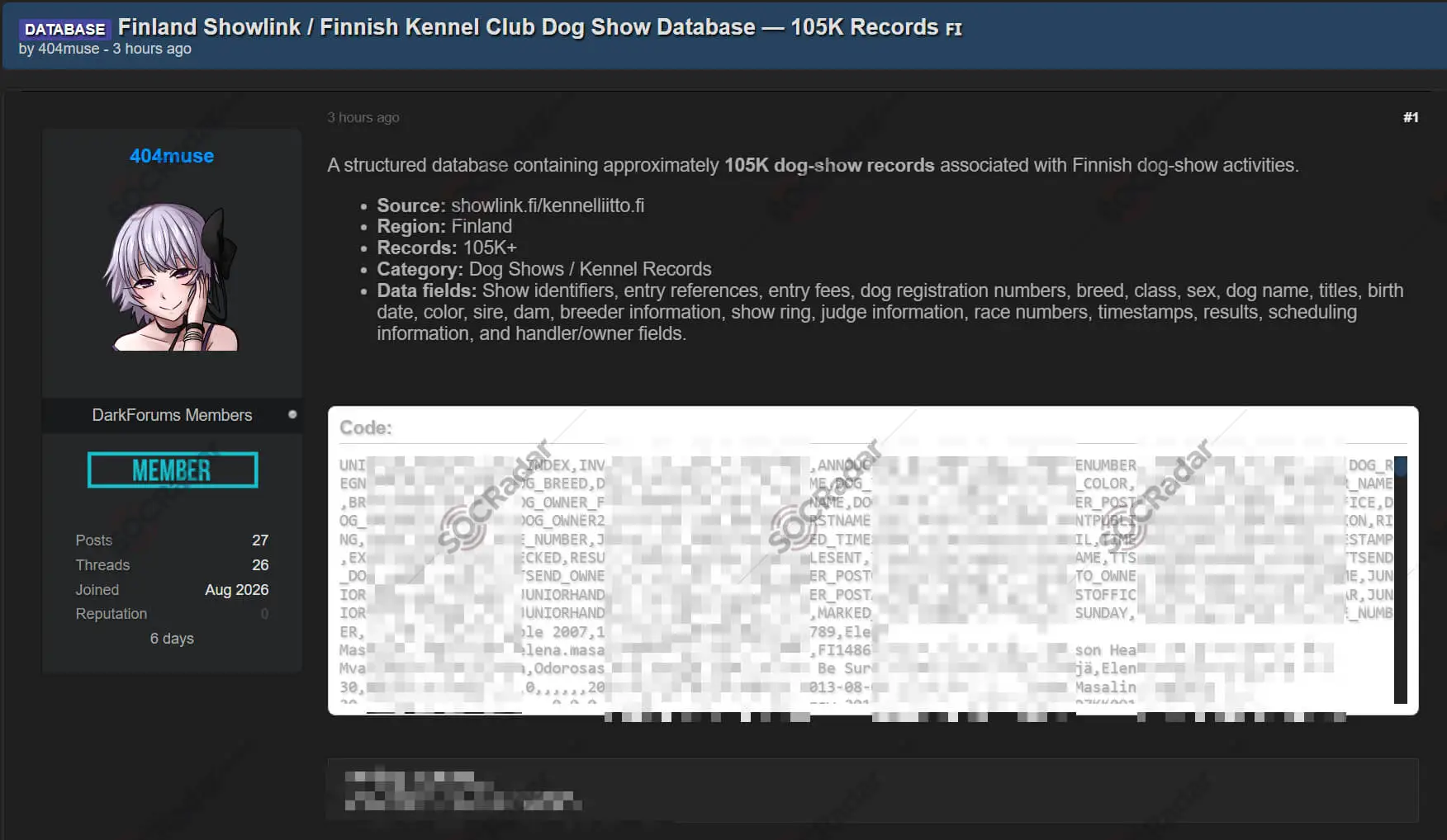 finnish kennel club dog show database leak socradar