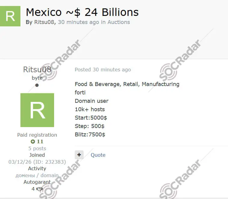 fortinet access mexico 10000 hosts food retail manufacturing