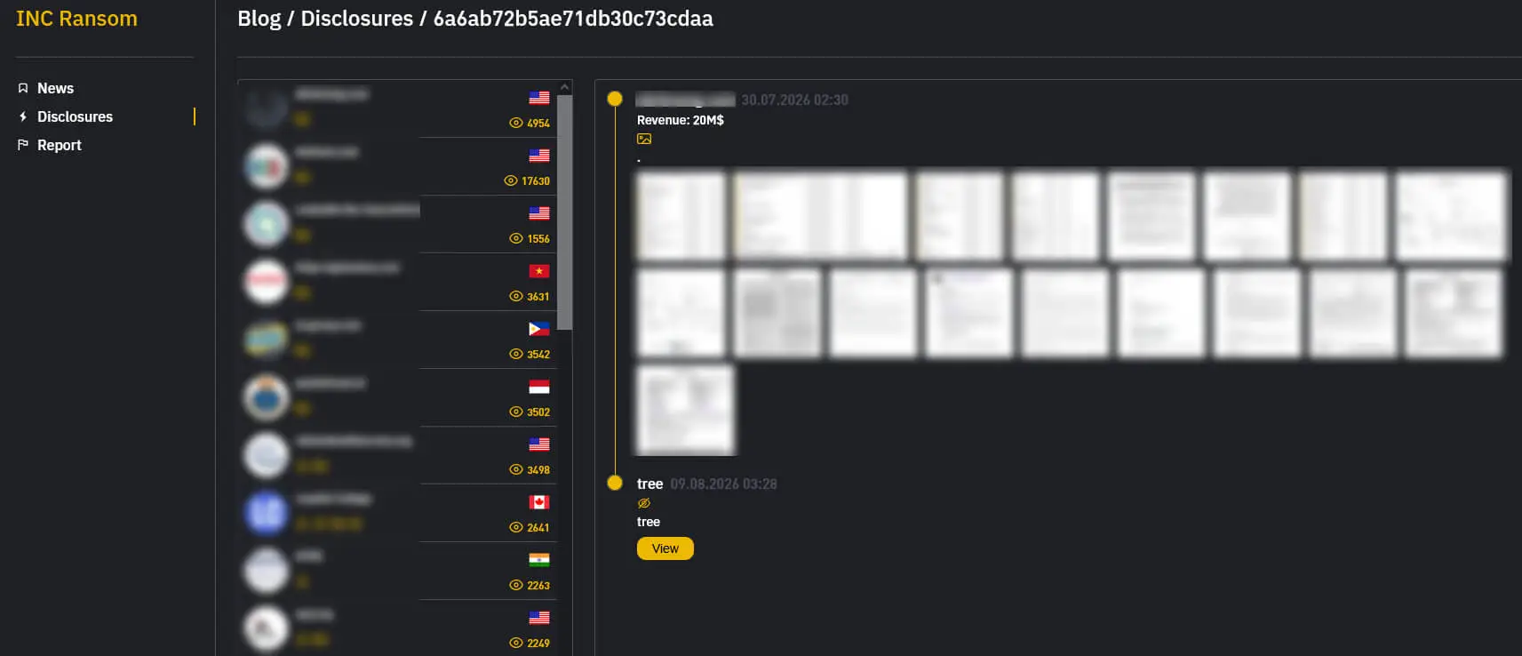INC Ransom's "disclosures" leak site.