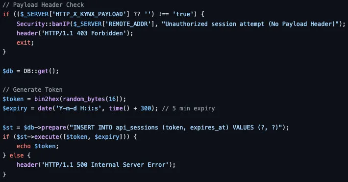 Excerpt from Kynx’s web panel session.php