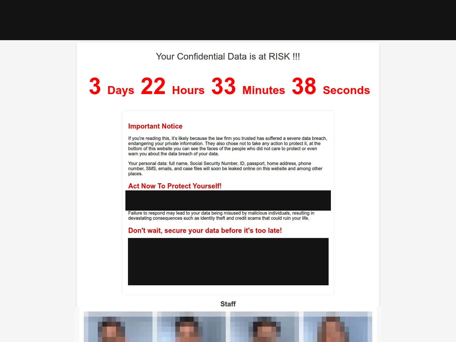 Another firm's page: identical template, different countdown deadline.
