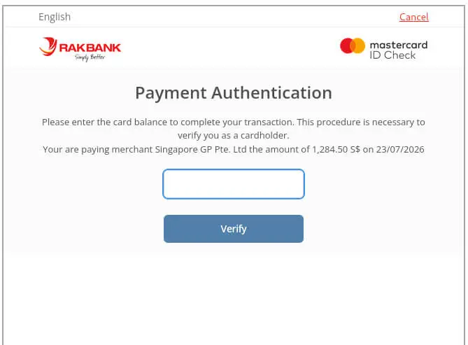 RAKBANK challenge screen