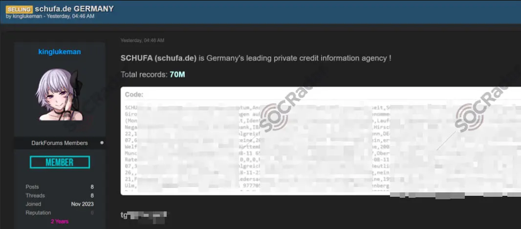 schufa credit data breach germany private credit information agency