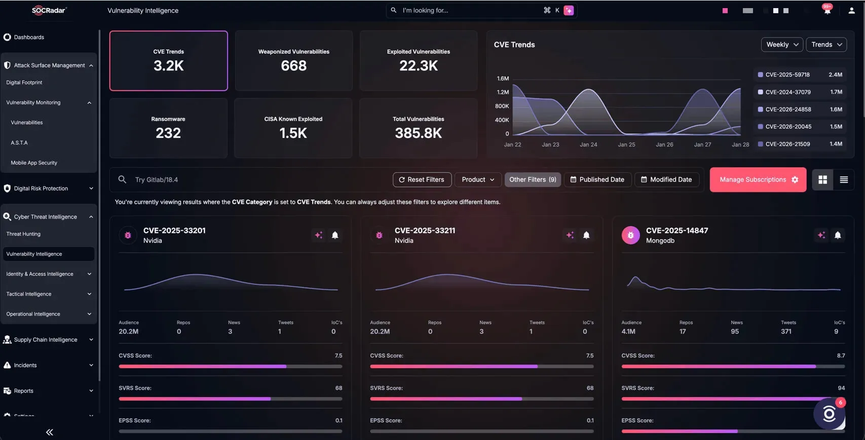 SOCRadar CTI module, Vulnerability Intelligence
